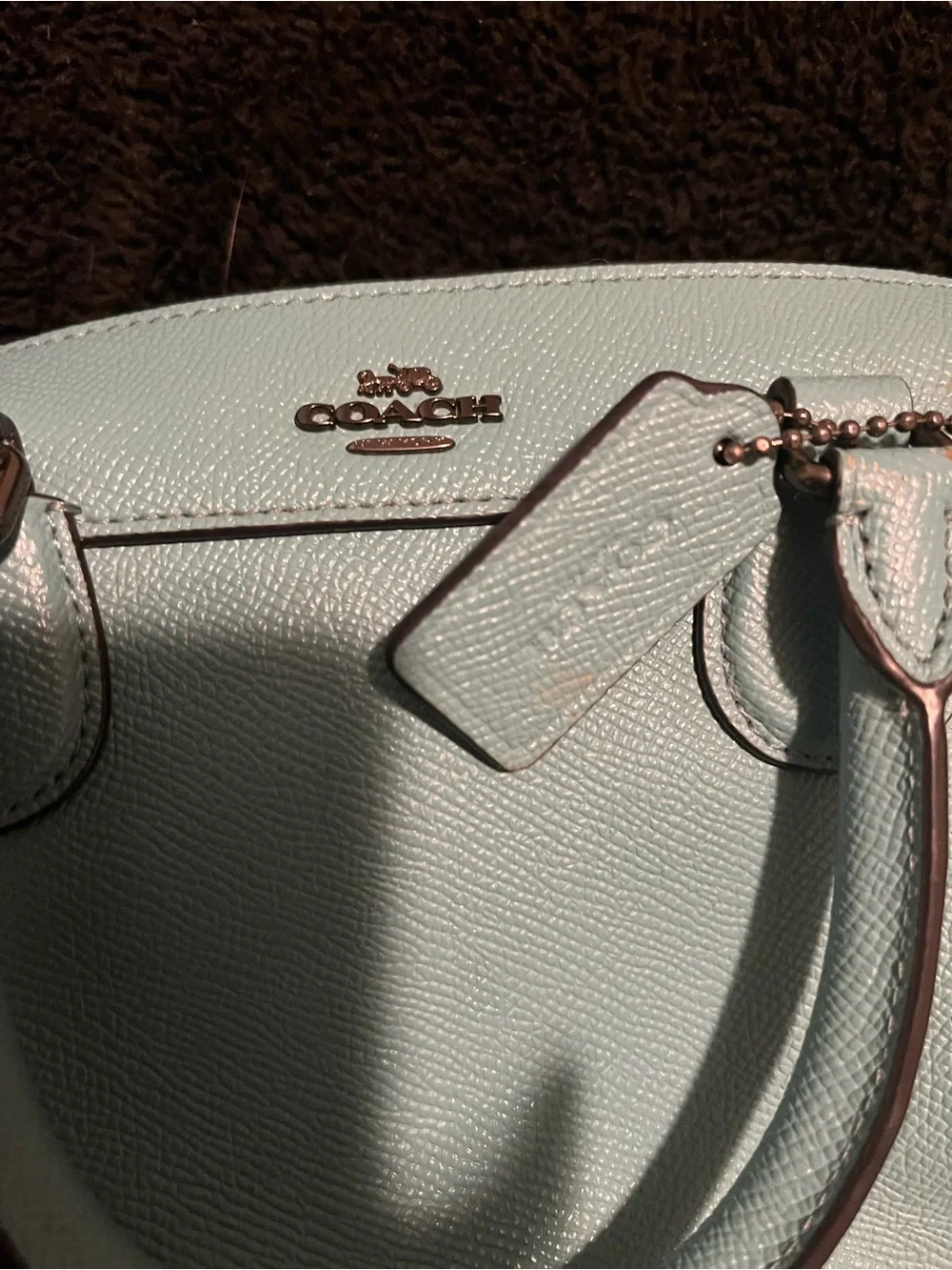 Coach Pebbled Leather Satchel in Teal/Mint